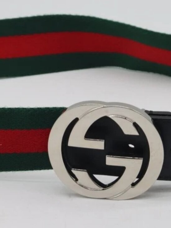 GUCCI Green Red Nylon Web Interlocking GG Men\'s Belt Made in Italy 90-36 main image 5
